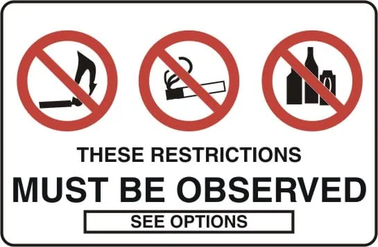 PROHIBITION - THESE RESTRICTIONS MUST BE OBSERVED SEE OPTIONS (IN THIS AREA, ON THIS SITE, BEYOND THIS POINT) – Part No. P 554